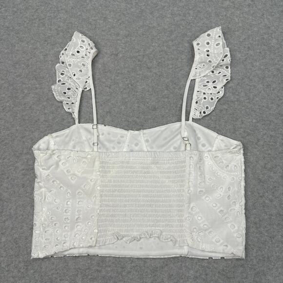 KIRIOUS Eyelet Lace Ruffle Sleeves Bustier Crop Top WMNS L White Eyelet Smocked - Picture 5 of 6